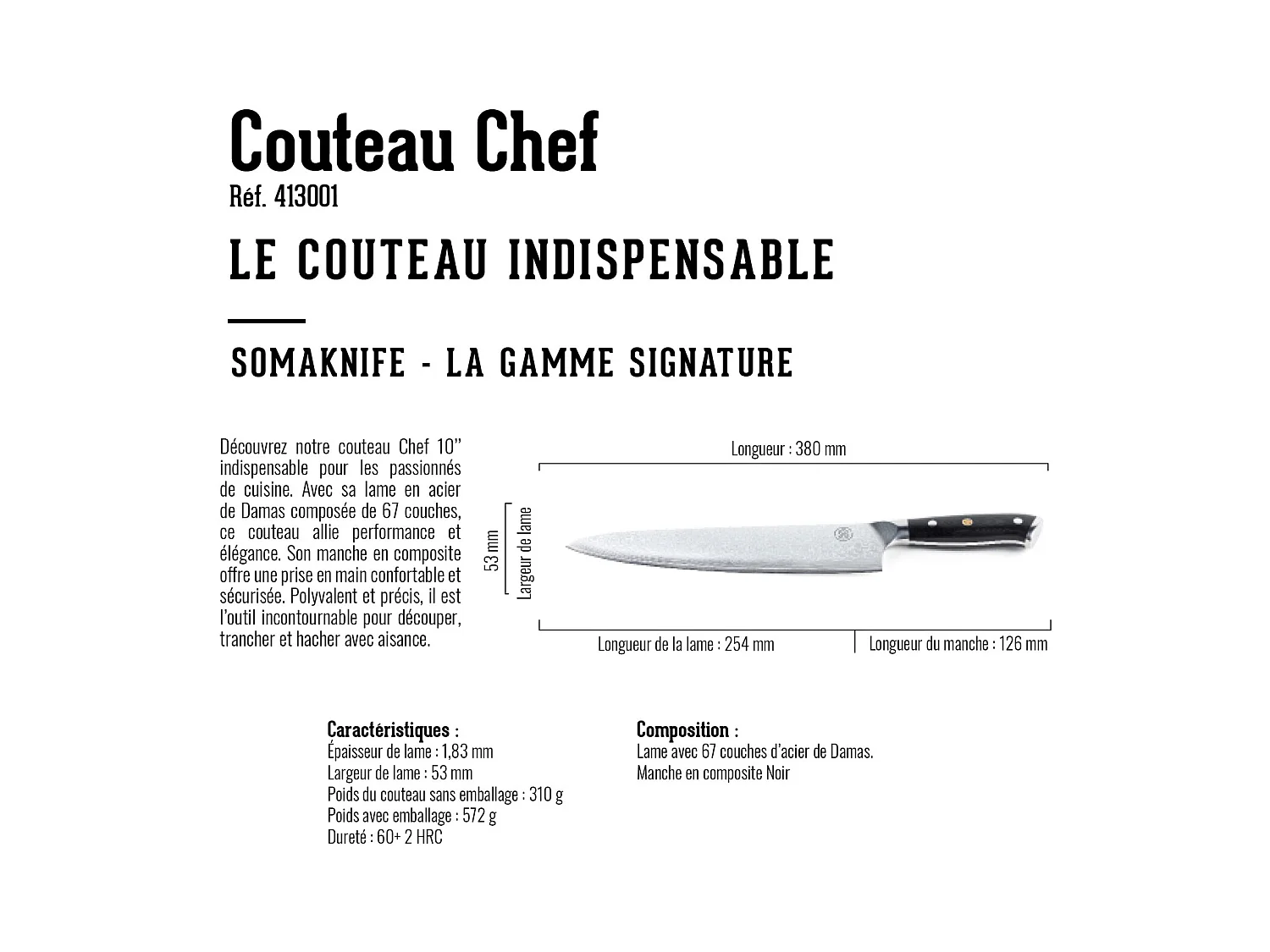 Couteau SANTOKU 7 pouces, Gamme Signature - SOMAGIC