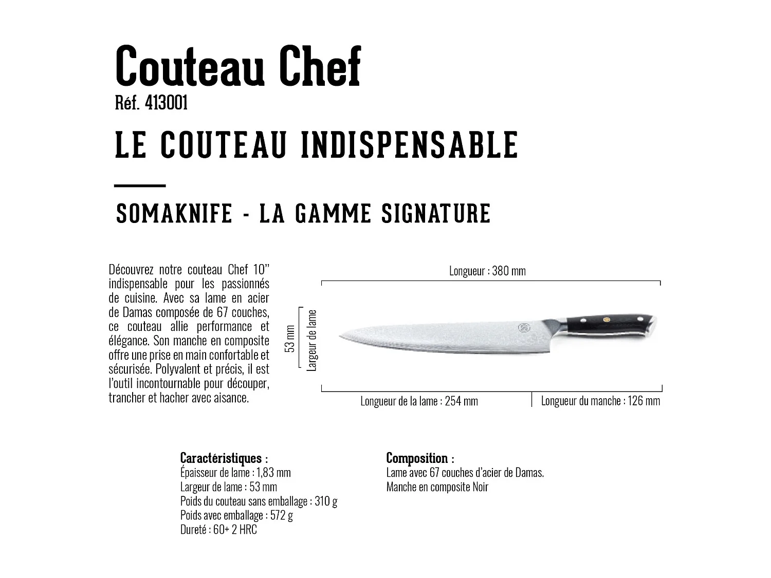 Couteau SANTOKU 7 pouces, Gamme Signature - SOMAGIC