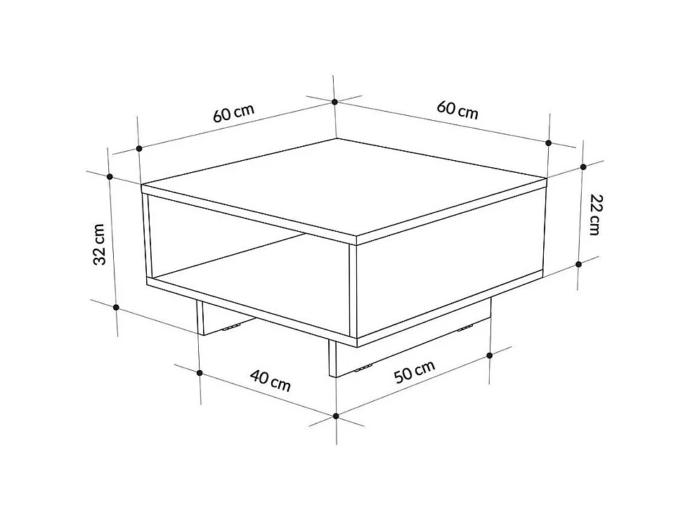 Niedriger Tisch mit 1 Regal L60 cm - Hola