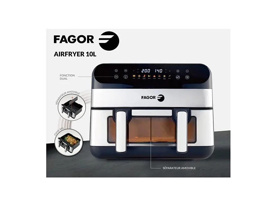 Friteuse sans huile - FAGOR - Airfryer FGF10 - 10L - 2400 W - Ecran tactile - 8 modes pré enregistré – Grande cuve de cuisso