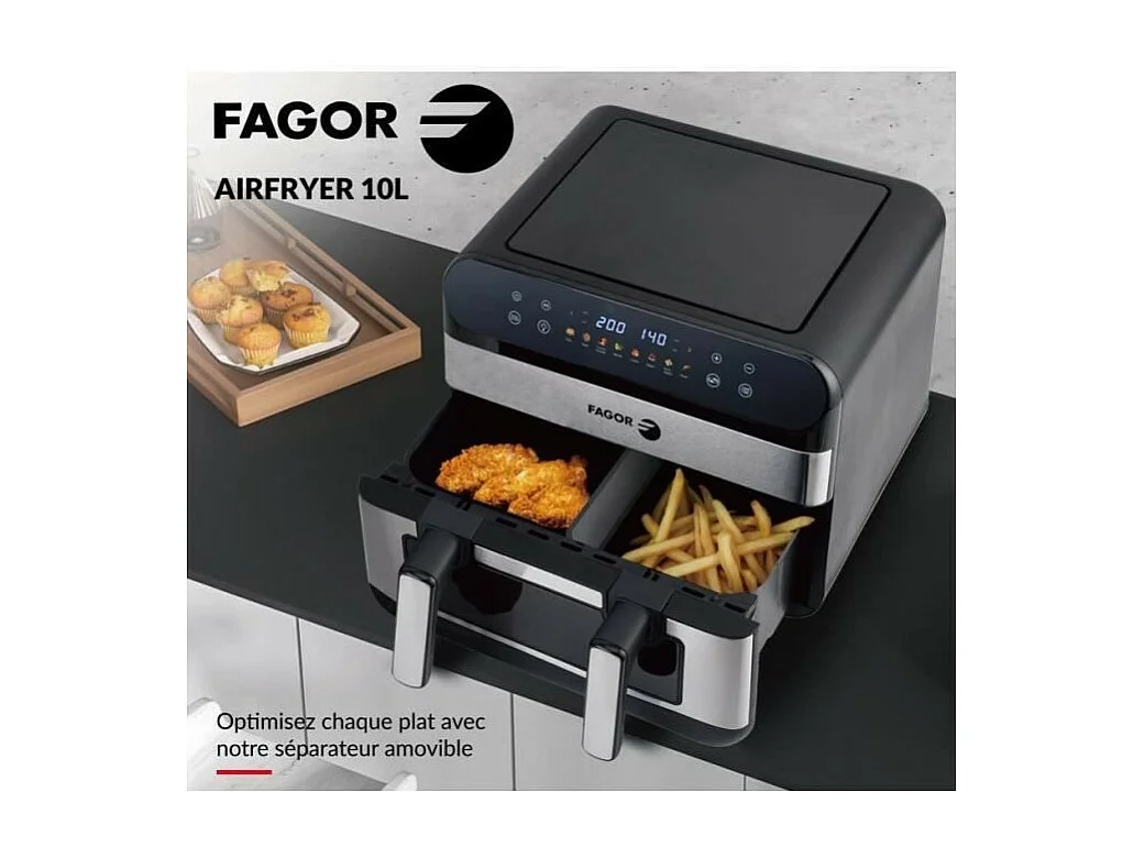 Friteuse sans huile - FAGOR - Airfryer FGF10 - 10L - 2400 W - Ecran tactile - 8 modes pré enregistré – Grande cuve de cuisso