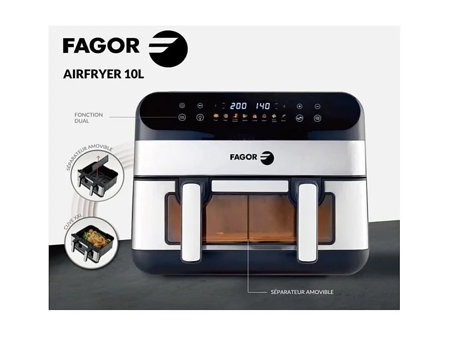 Friteuse sans huile - FAGOR - Airfryer FGF10 - 10L - 2400 W - Ecran tactile - 8 modes pré enregistré – Grande cuve de cuisso