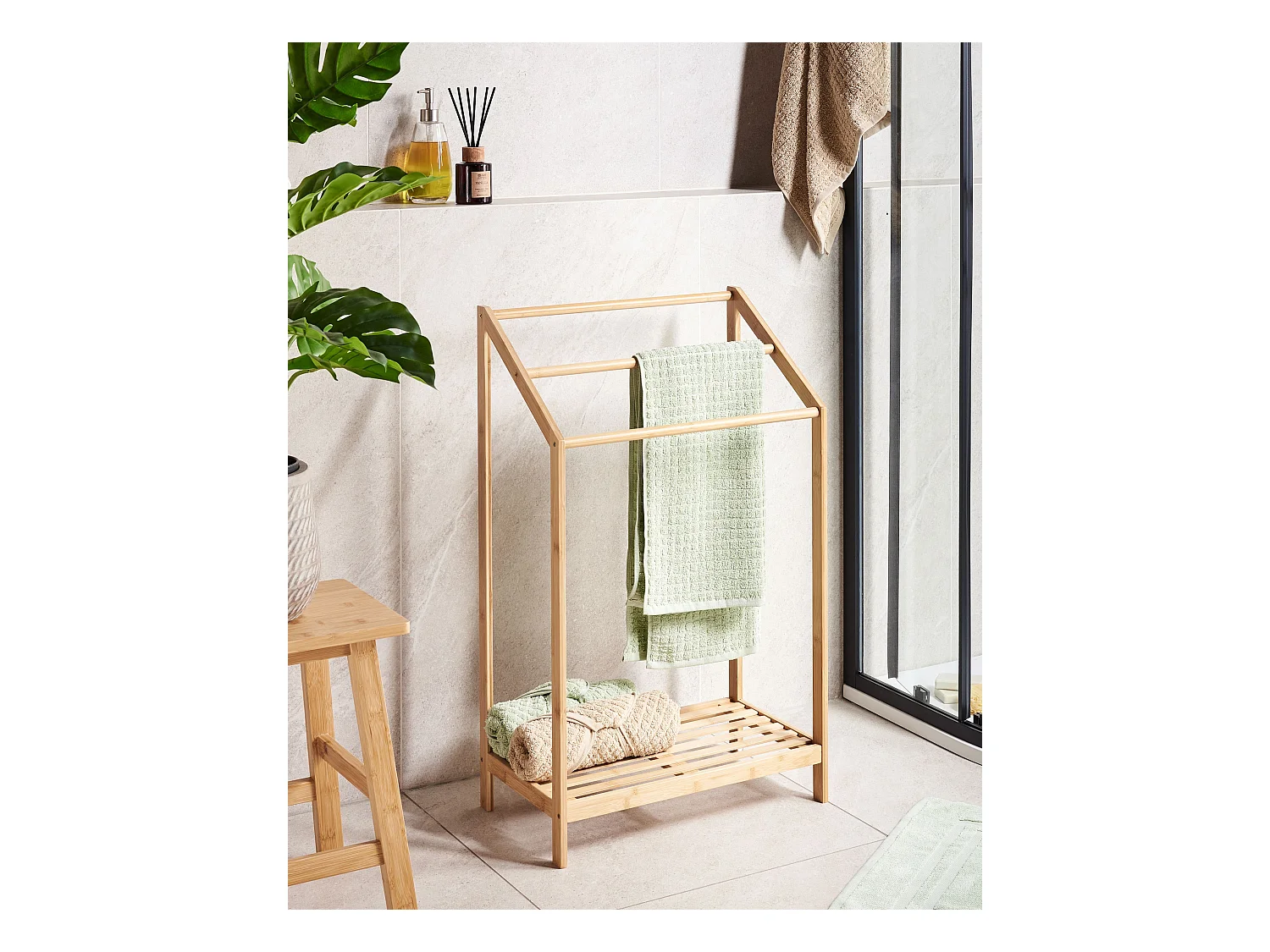 Porte-serviettes avec étagère YUNGAS Bambou Marron clair