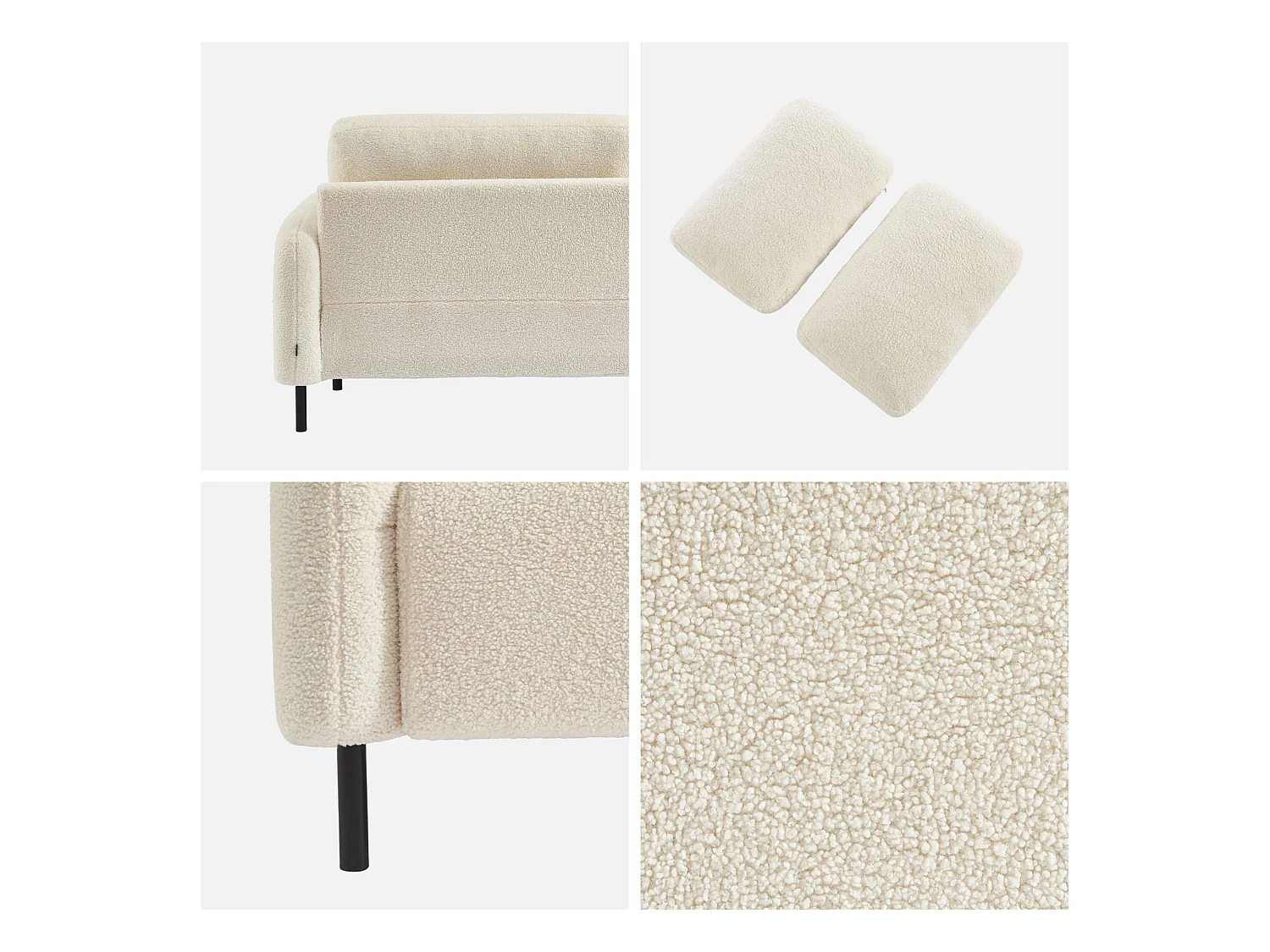 Divano 3 posti bouclé e struttura metallica, crema