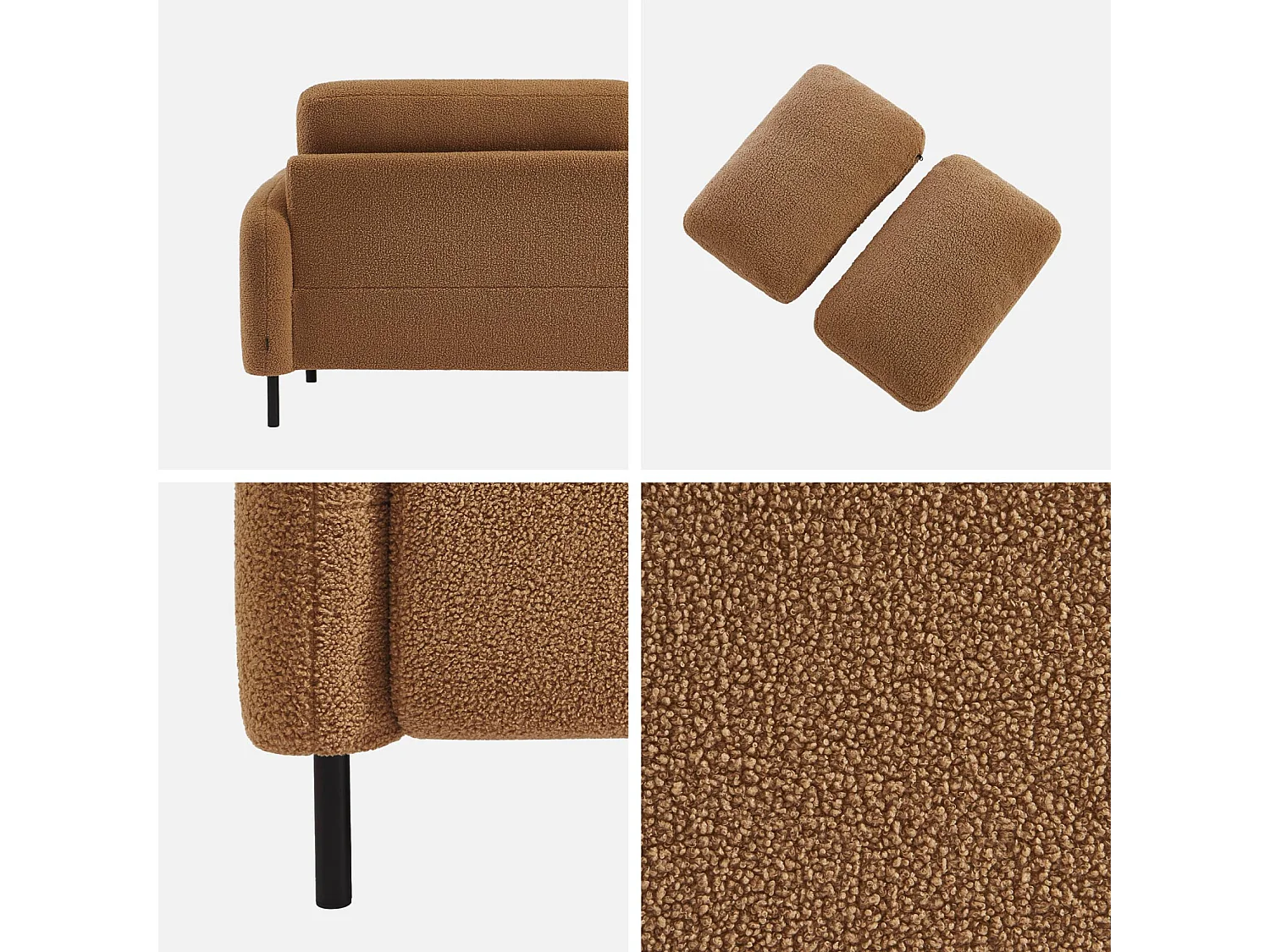 Divano 3 posti bouclé e struttura metallica, beige scuro