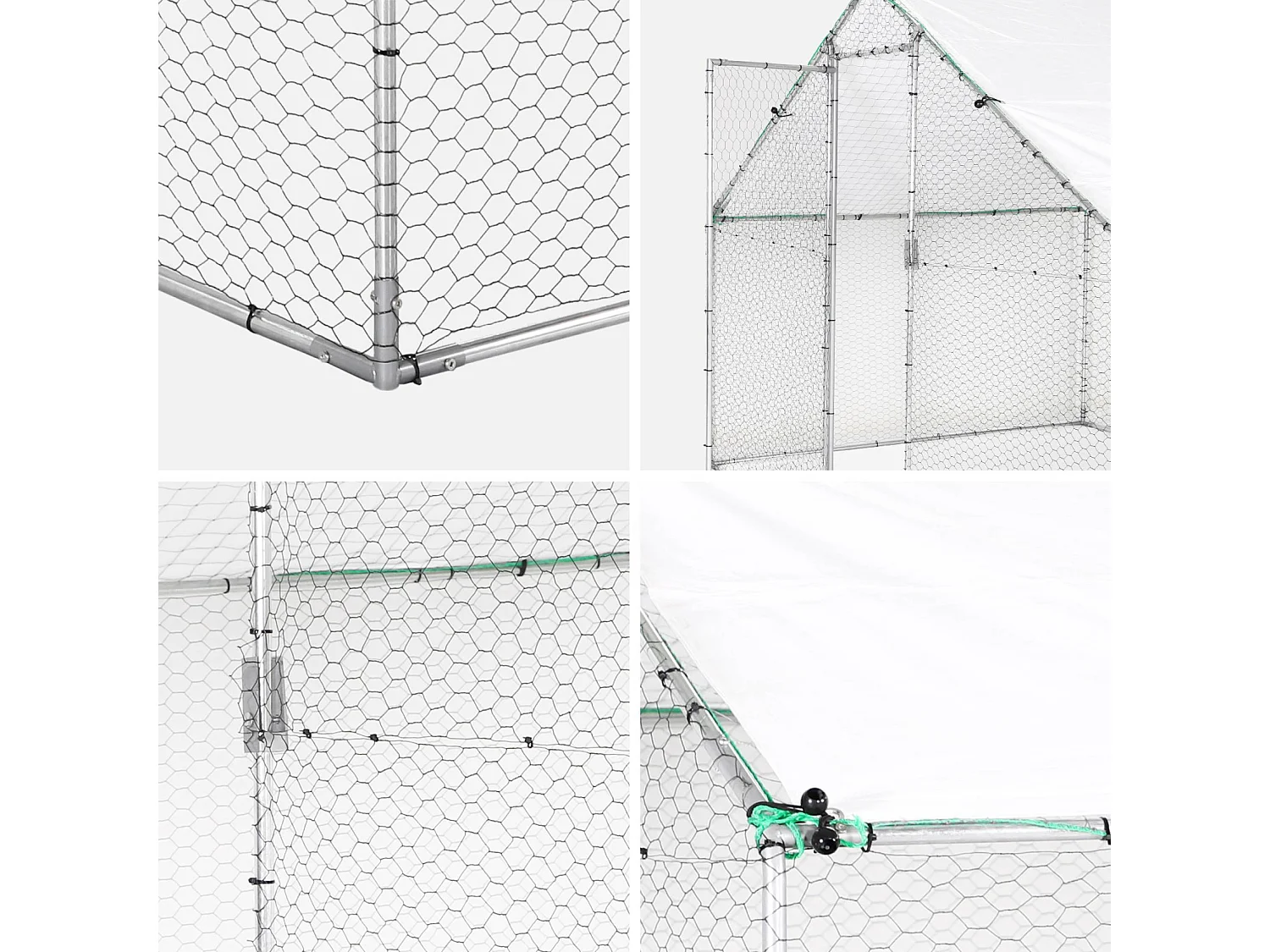 Enclos pour poulailler et volière 18m² acier galvanisé gris et vert. plusieurs dimensions - Babette