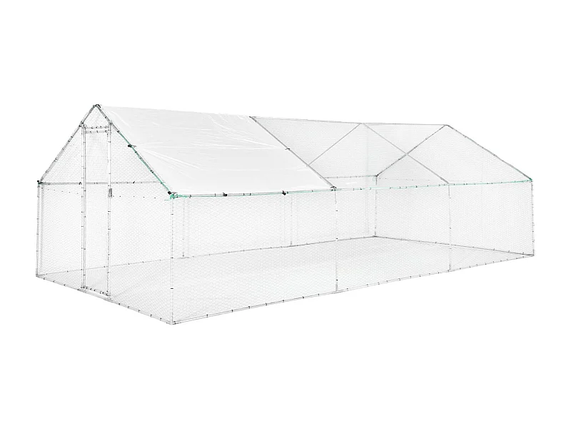 Enclos pour poulailler et volière 18m² acier galvanisé gris et vert. plusieurs dimensions - Babette