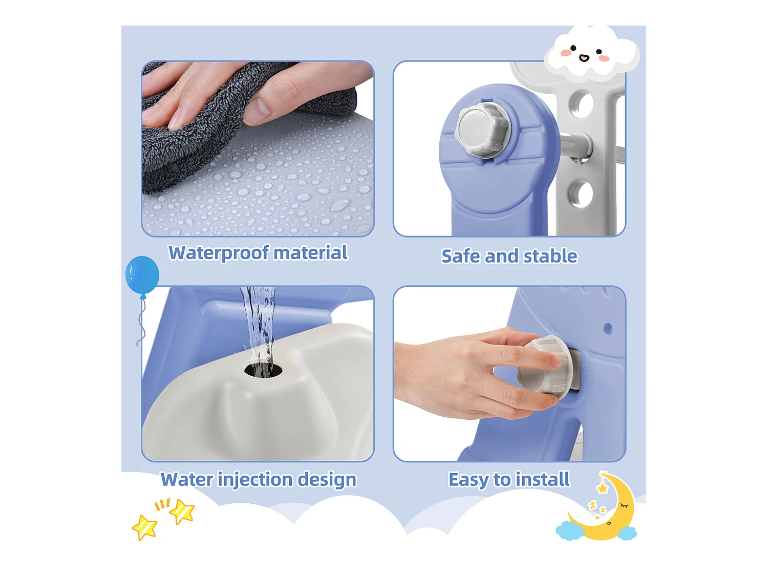 Escorregador infantil, playground infantil 4 em 1 com cesta de basquete, escada de escalada, balanço de jardim