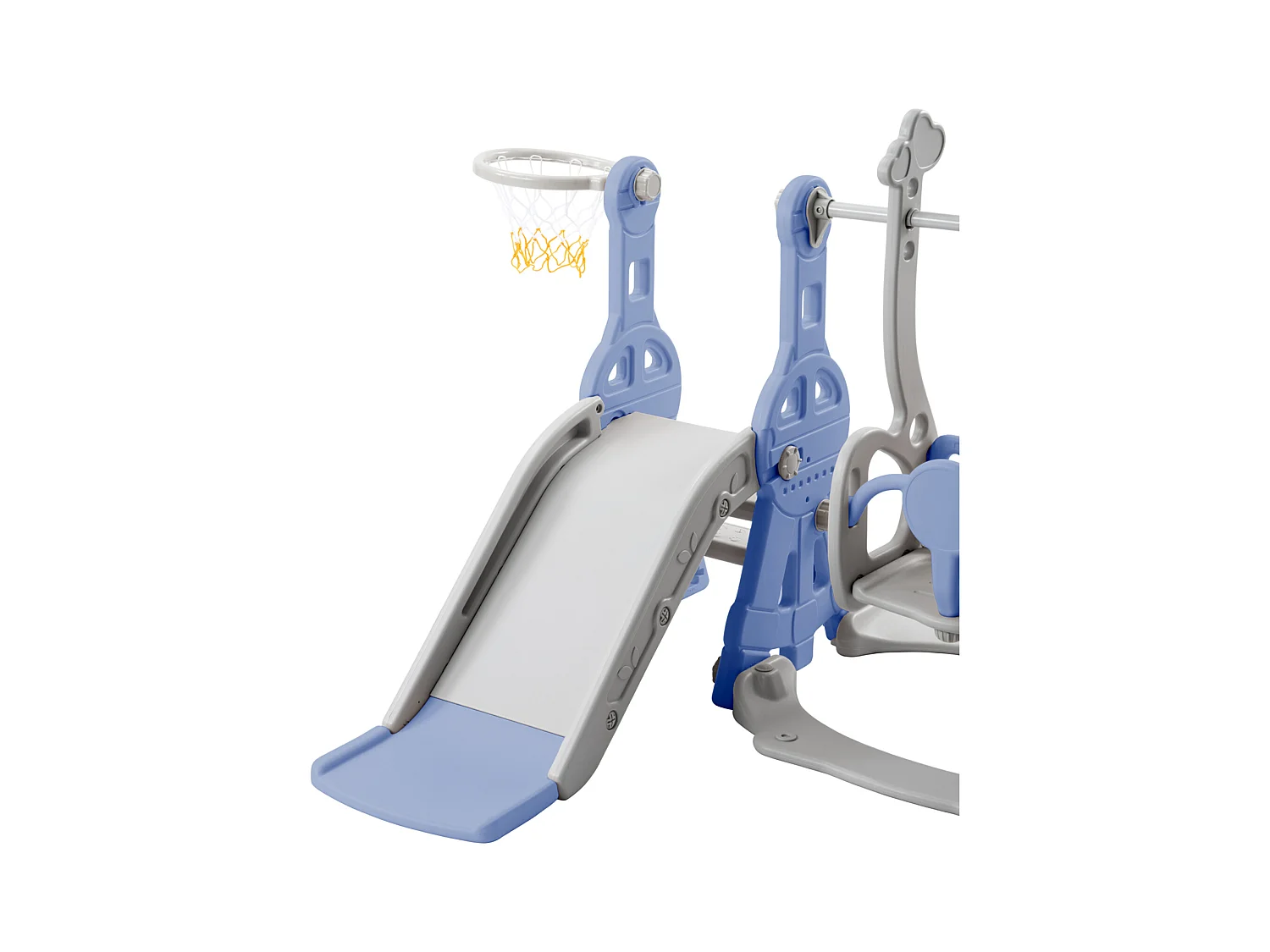 Escorregador infantil, playground infantil 4 em 1 com cesta de basquete, escada de escalada, balanço de jardim