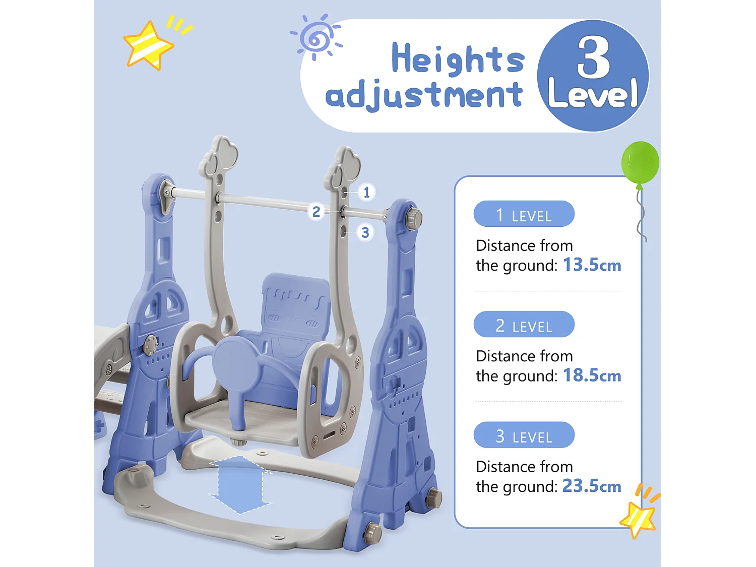 Toboggan pour enfants, aire de jeux pour enfants 4 en 1 avec panier de basket, échelle d'escalade, balançoire de jardin