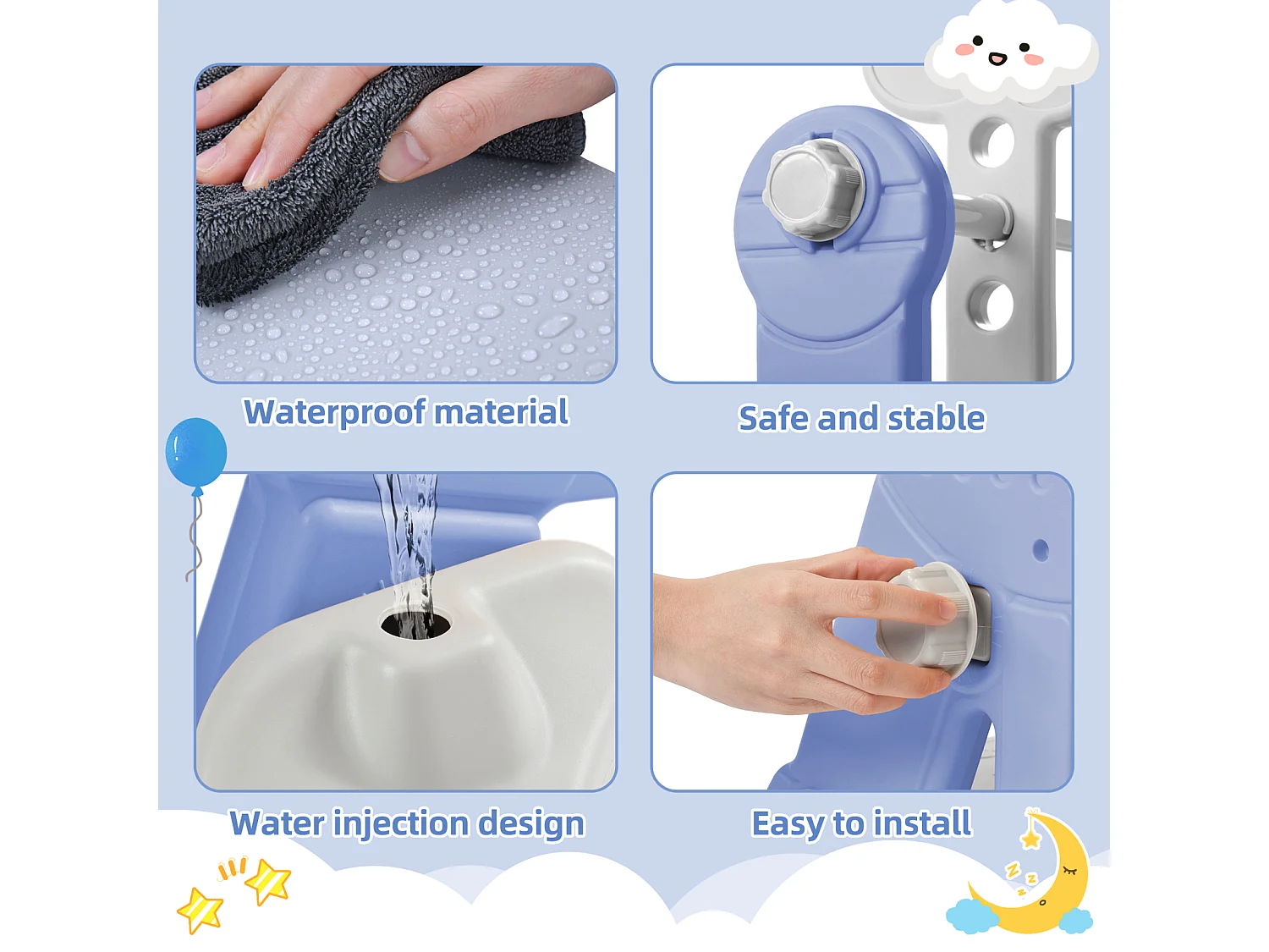 Toboggan pour enfants, aire de jeux pour enfants 4 en 1 avec panier de basket, échelle d'escalade, balançoire de jardin