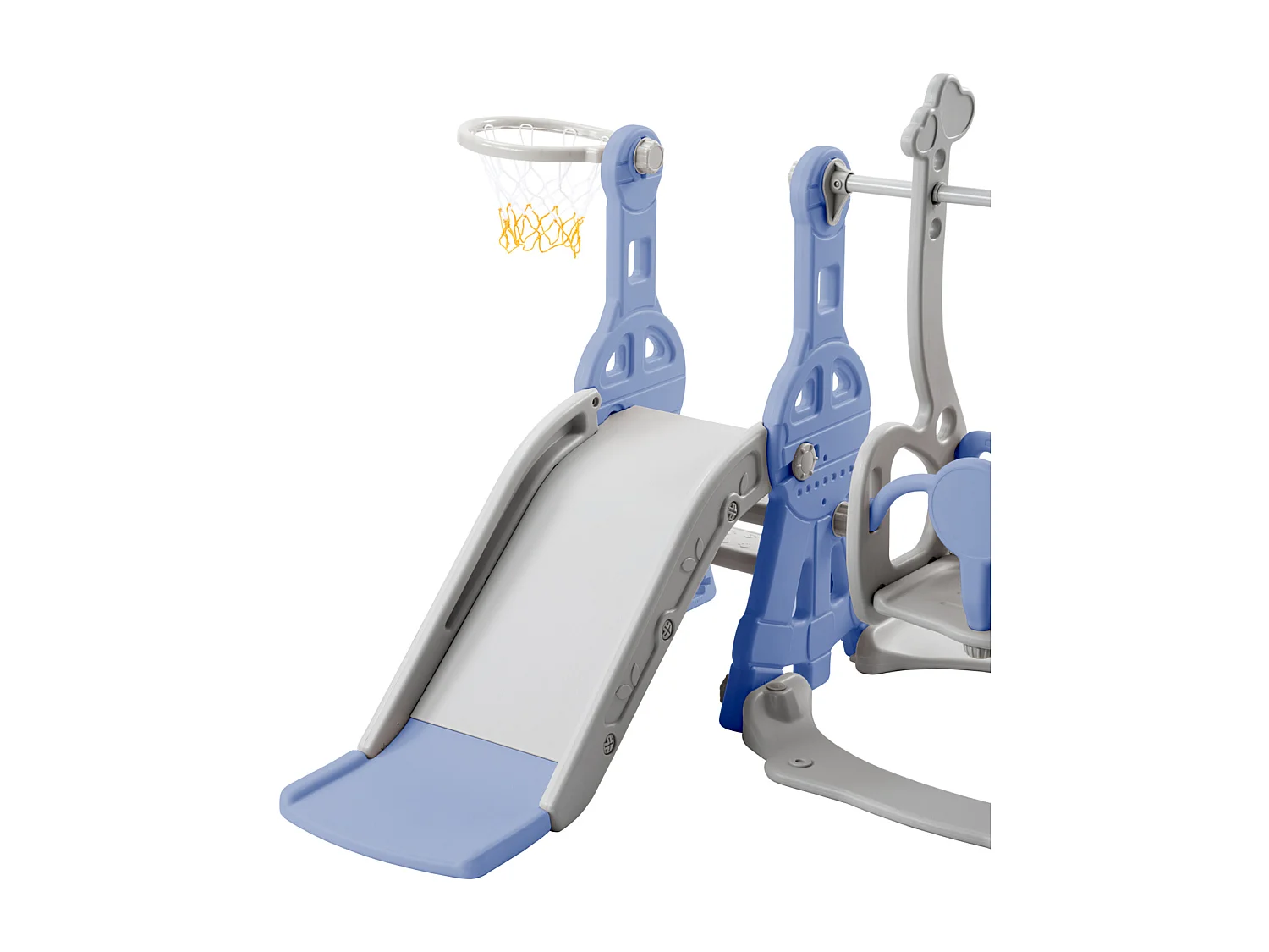 Toboggan pour enfants, aire de jeux pour enfants 4 en 1 avec panier de basket, échelle d'escalade, balançoire de jardin