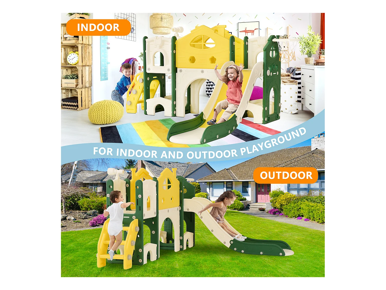 toboggan d'escalade pour enfants, toboggan 7 en 1, jeux d'escalade, de forage, allée de jeu, support de basket-ball