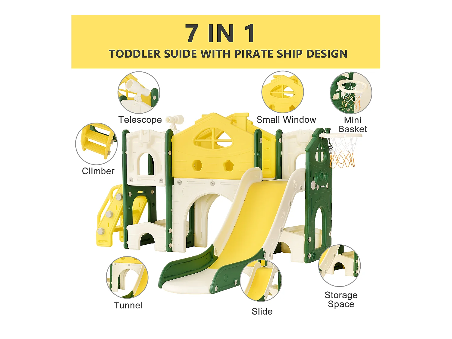 toboggan d'escalade pour enfants, toboggan 7 en 1, jeux d'escalade, de forage, allée de jeu, support de basket-ball