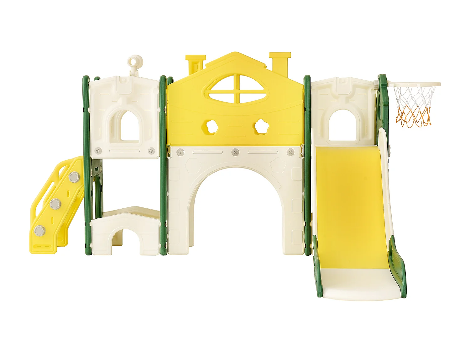 Scivolo per bambini, scivolo 7 in 1, giochi di arrampicata, foratura, percorso gioco, canestro da basket