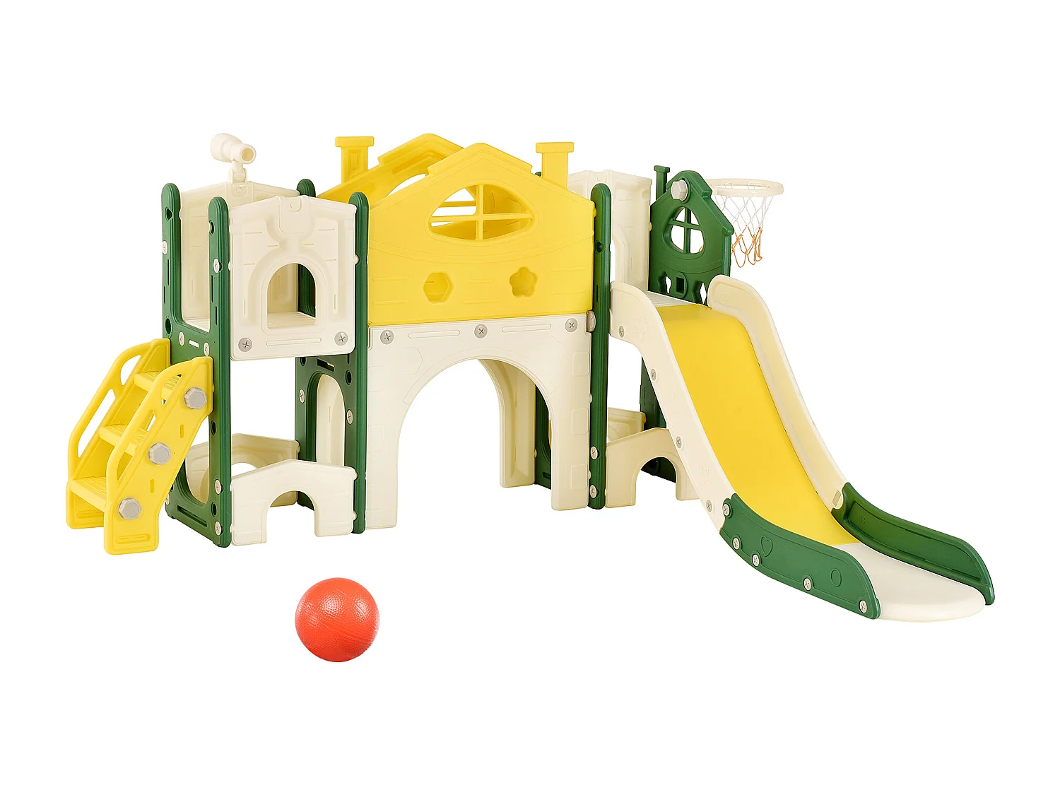 Scivolo per bambini, scivolo 7 in 1, giochi di arrampicata, foratura, percorso gioco, canestro da basket