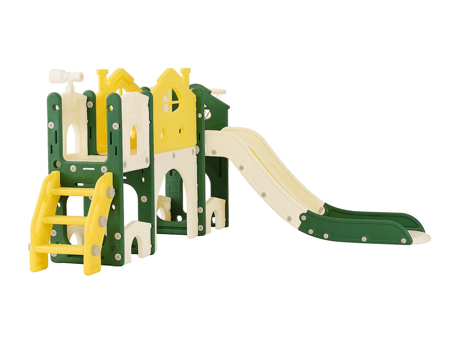 Scivolo per bambini, scivolo 7 in 1, giochi di arrampicata, foratura, percorso gioco, canestro da basket