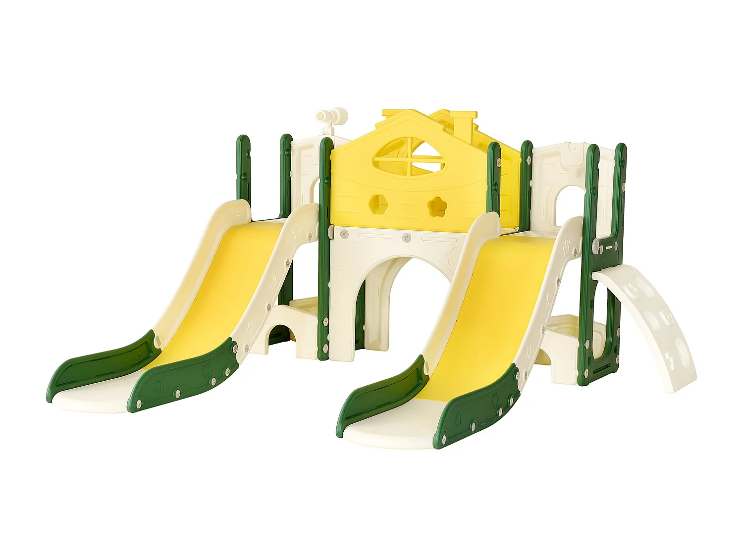 Scivolo per bambini, parco giochi 7 in 1, torre di gioco divertente con scala di arrampicata, due scivoli, telescopio e altro ancora