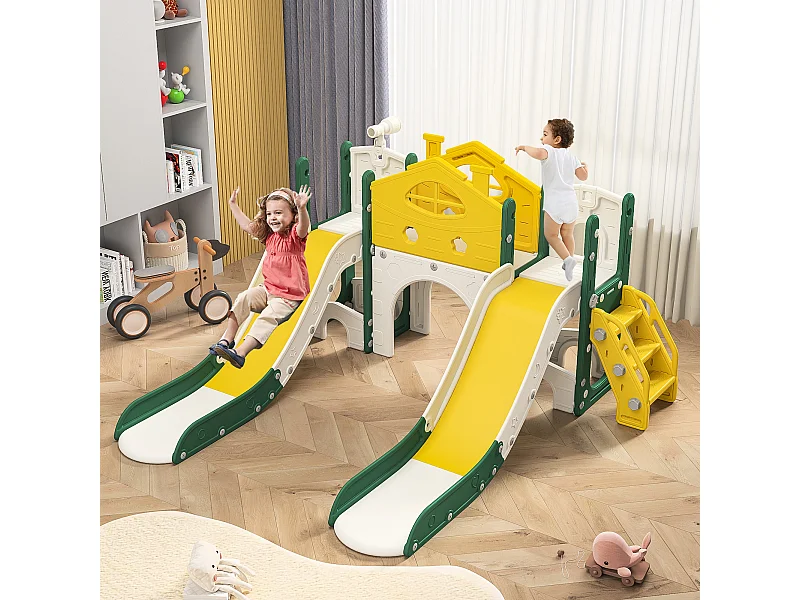 Scivolo per bambini, parco giochi 7 in 1, torre di gioco divertente con scala di arrampicata, due scivoli, telescopio e altro ancora