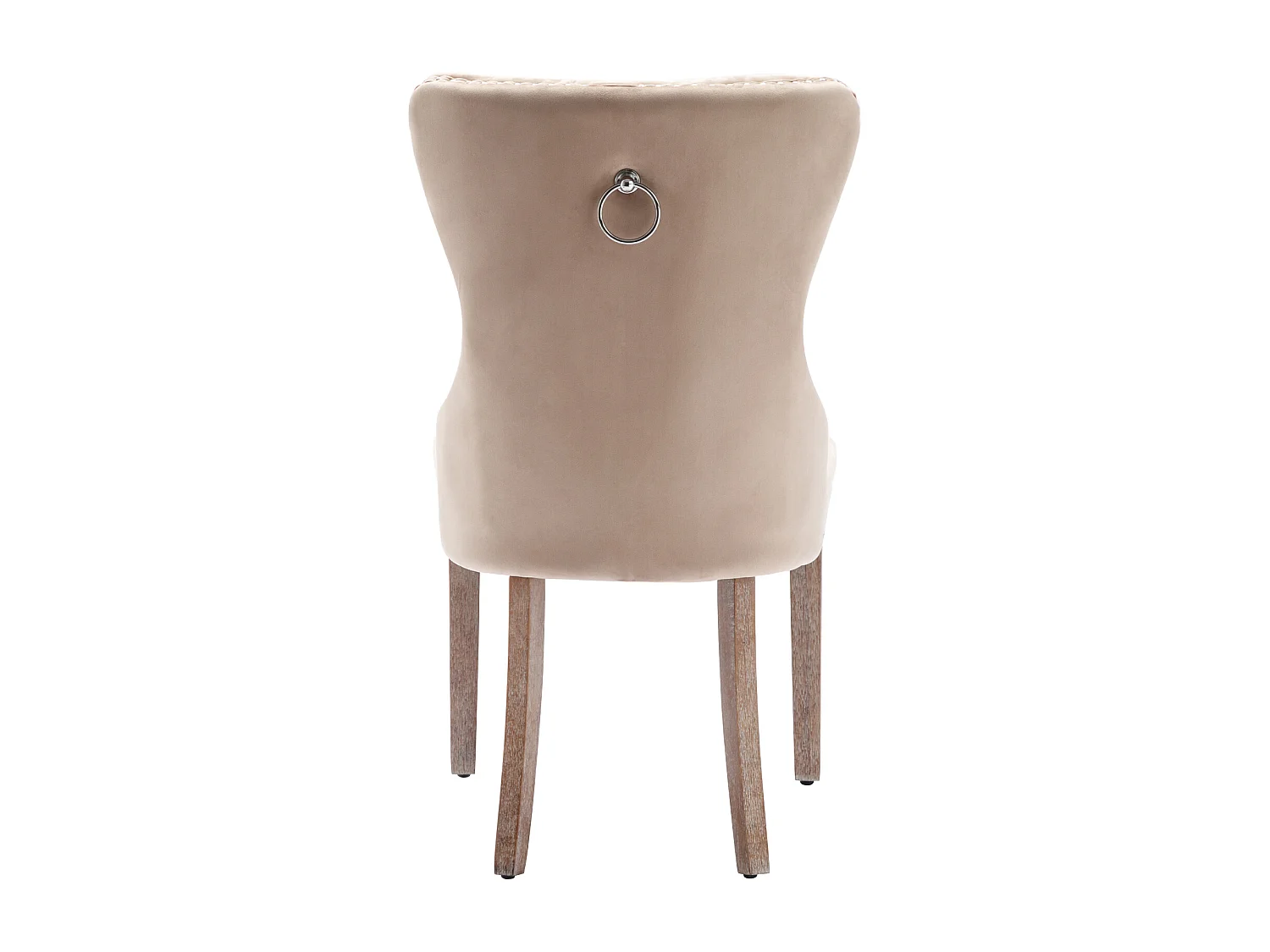 Silla de comedor de 2 piezas, respaldo abotonado, borde remachado, patas de madera maciza, tela de terciopelo, beige