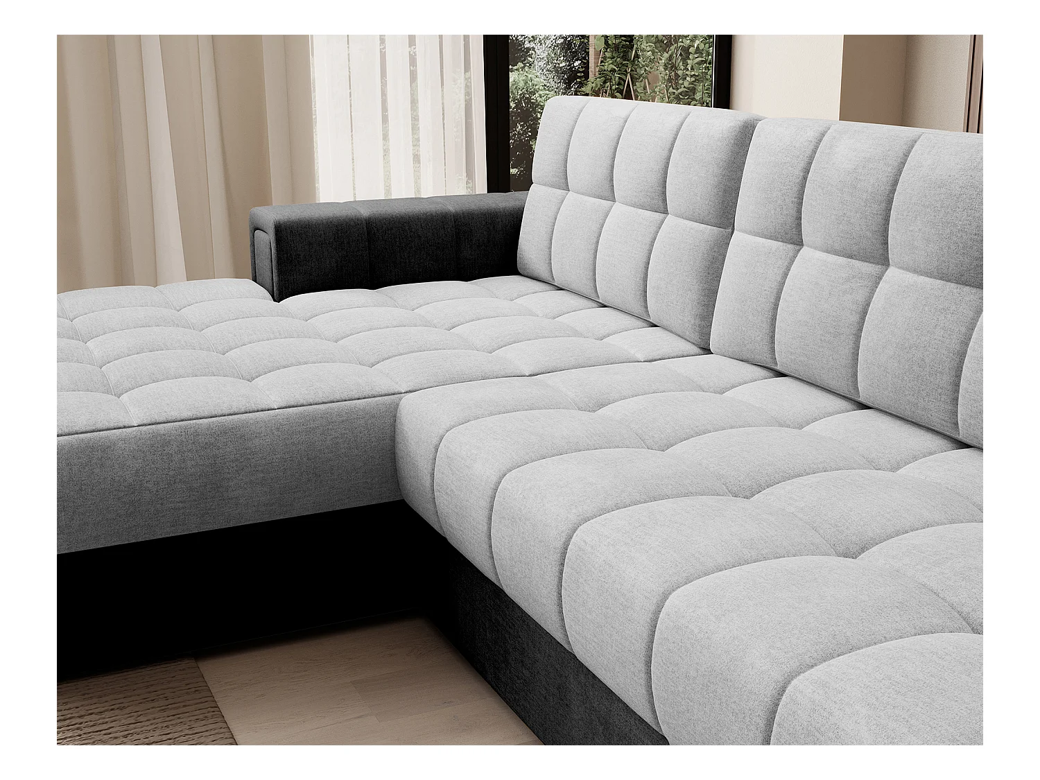 Canapé d'angle KELLY velours - Rangement et convertible-Gris foncé/Gris-Méridienne A gauche