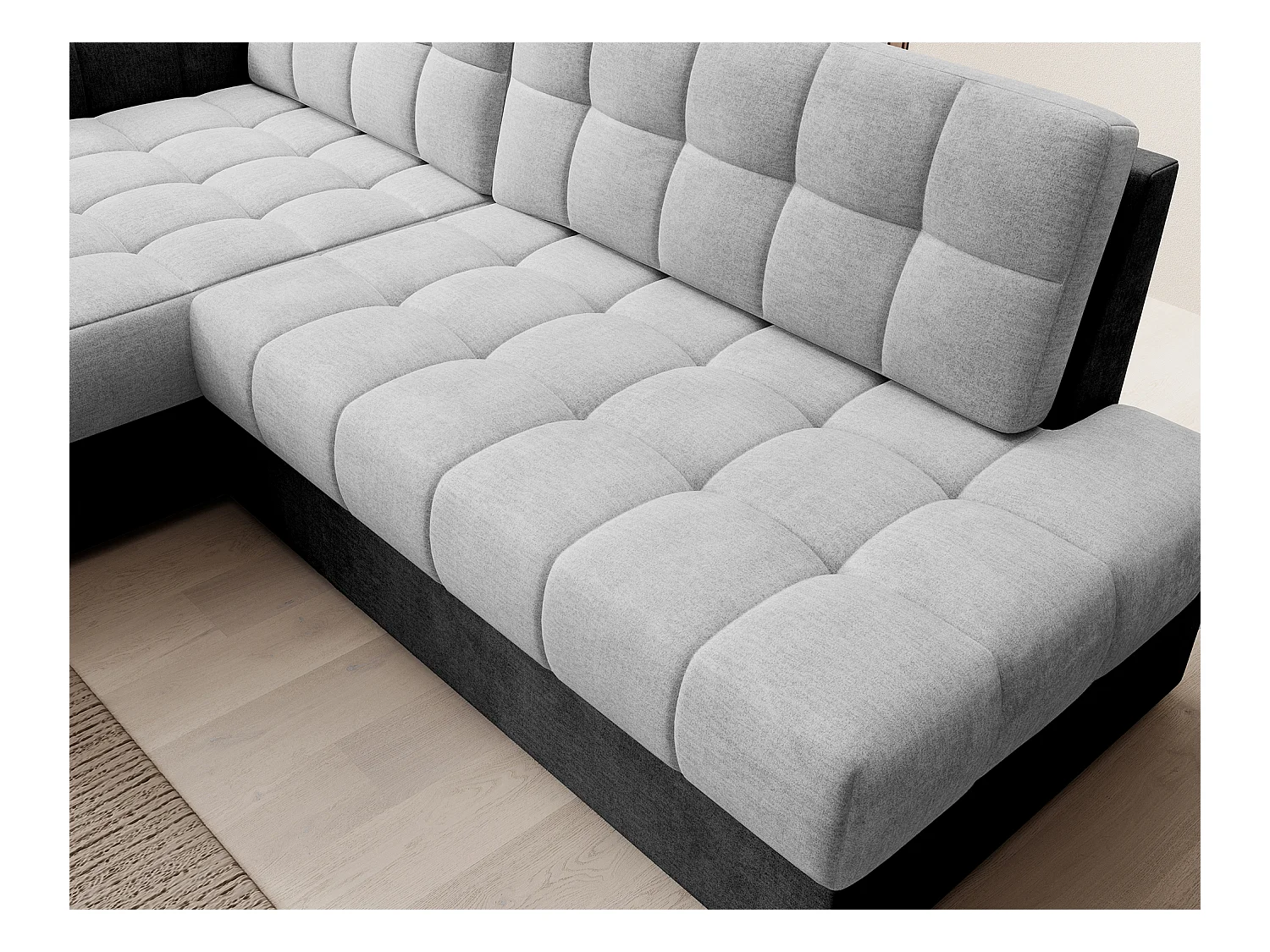 Canapé d'angle KELLY velours - Rangement et convertible-Gris foncé/Gris-Méridienne A gauche