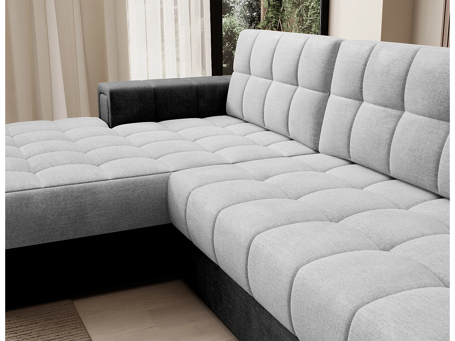 Canapé d'angle KELLY velours - Rangement et convertible-Gris foncé/Gris-Méridienne A gauche