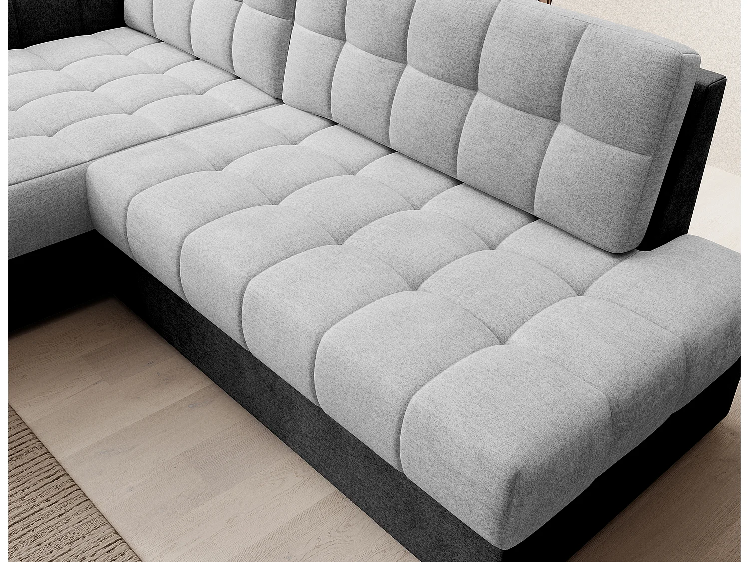 Canapé d'angle KELLY velours - Rangement et convertible-Gris foncé/Gris-Méridienne A gauche