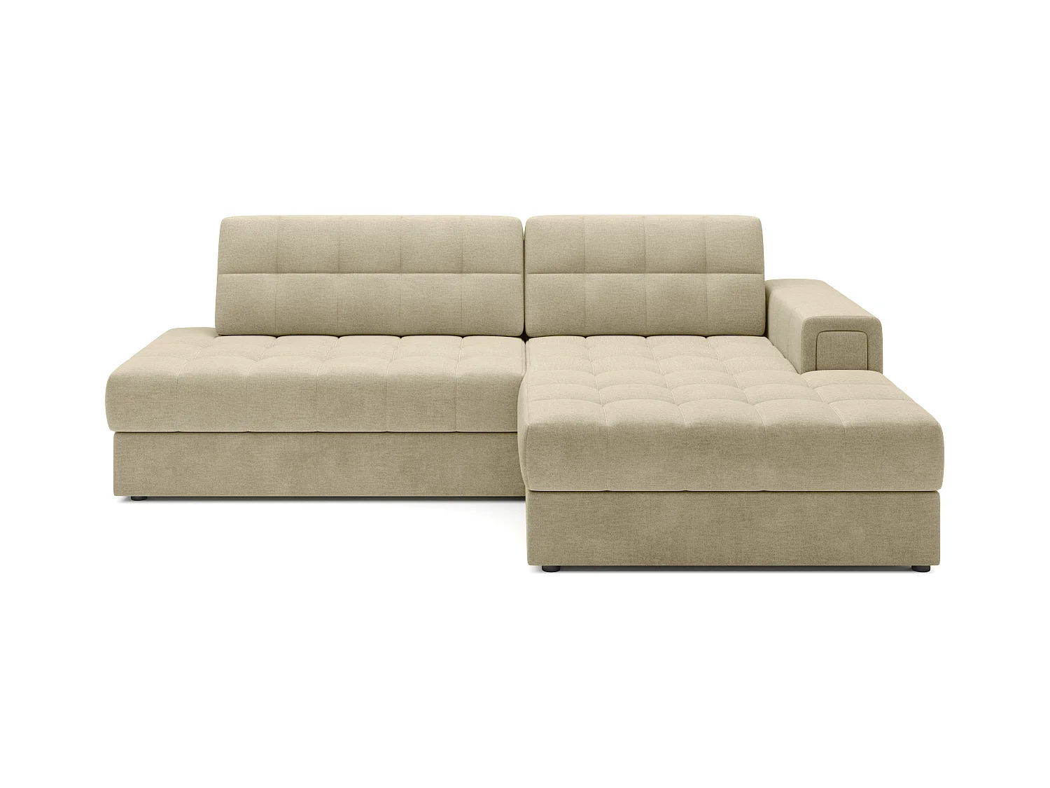Canapé d'angle KELLY velours - Rangement et convertible-Beige clair-Méridienne A droite
