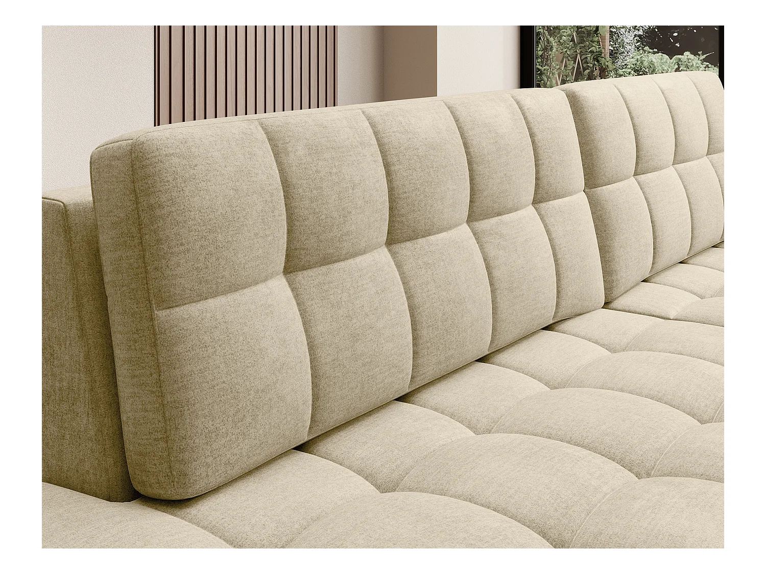 Canapé d'angle KELLY velours - Rangement et convertible-Beige clair-Méridienne A droite