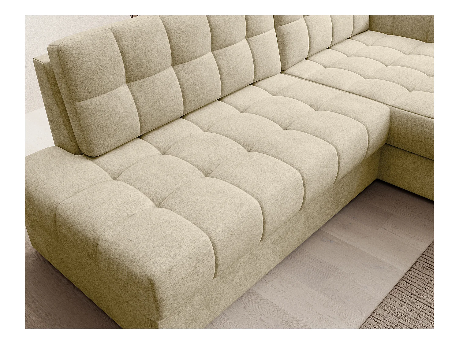 Canapé d'angle KELLY velours - Rangement et convertible-Beige clair-Méridienne A droite