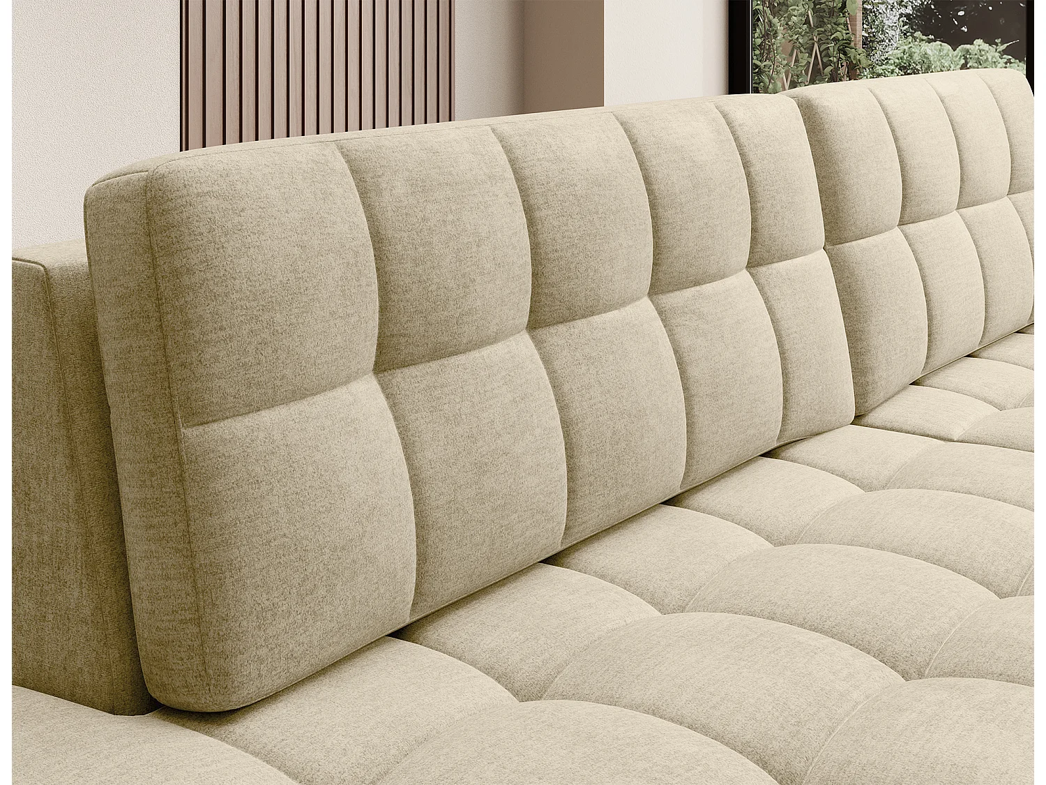 Canapé d'angle KELLY velours - Rangement et convertible-Beige clair-Méridienne A droite