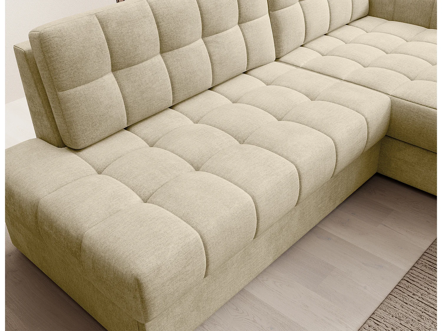 Canapé d'angle KELLY velours - Rangement et convertible-Beige clair-Méridienne A droite