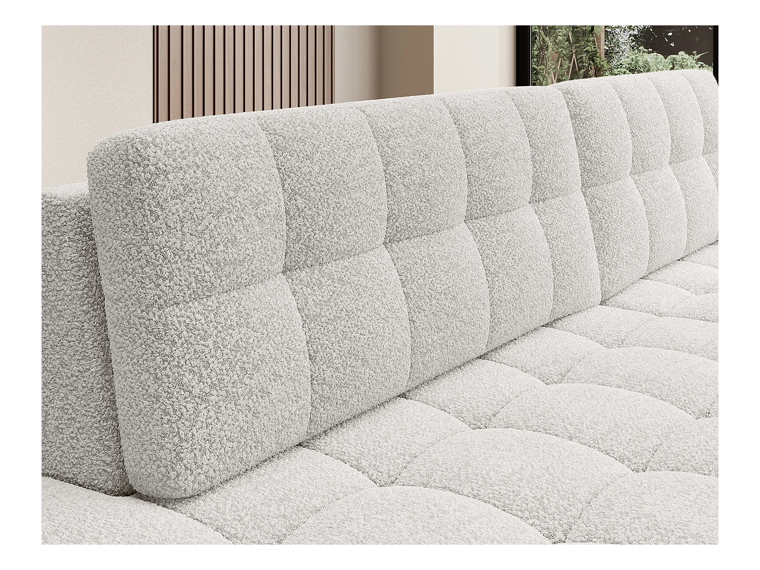 Canapé d'angle KELLY tissu bouclette - Rangement et convertible-Blanc-Méridienne A droite