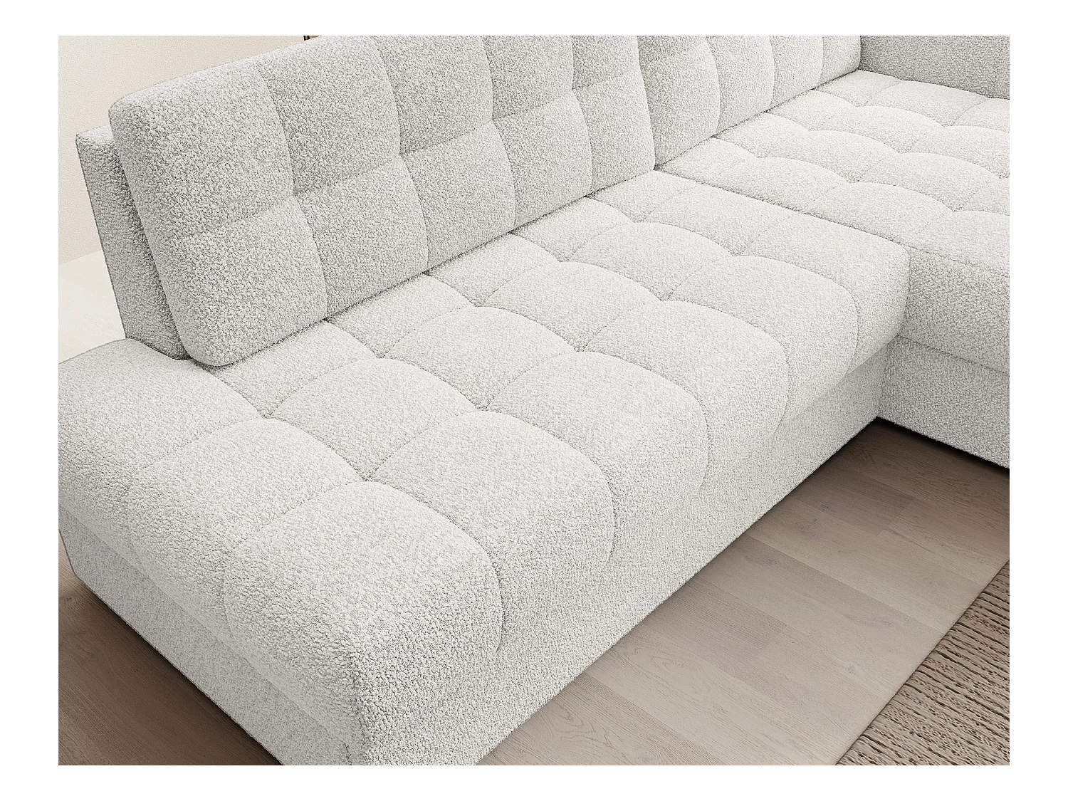 Canapé d'angle KELLY tissu bouclette - Rangement et convertible-Blanc-Méridienne A droite