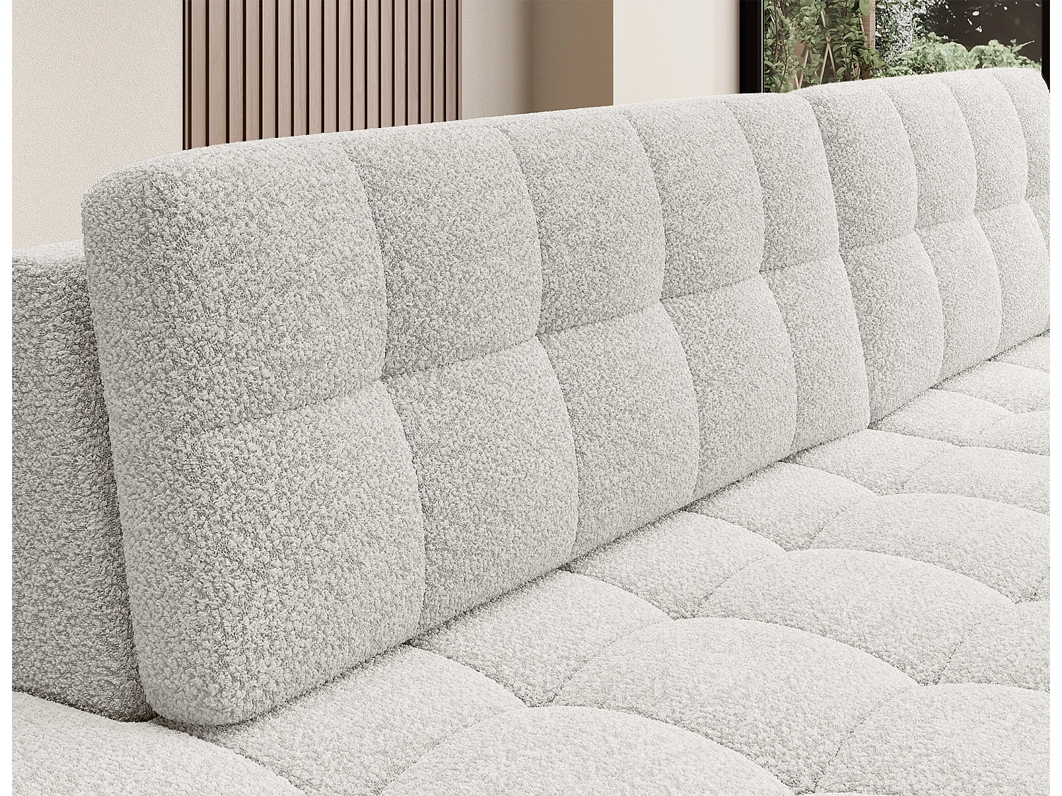 Canapé d'angle convertible 3 places avec rangement en tissu bouclette blanc