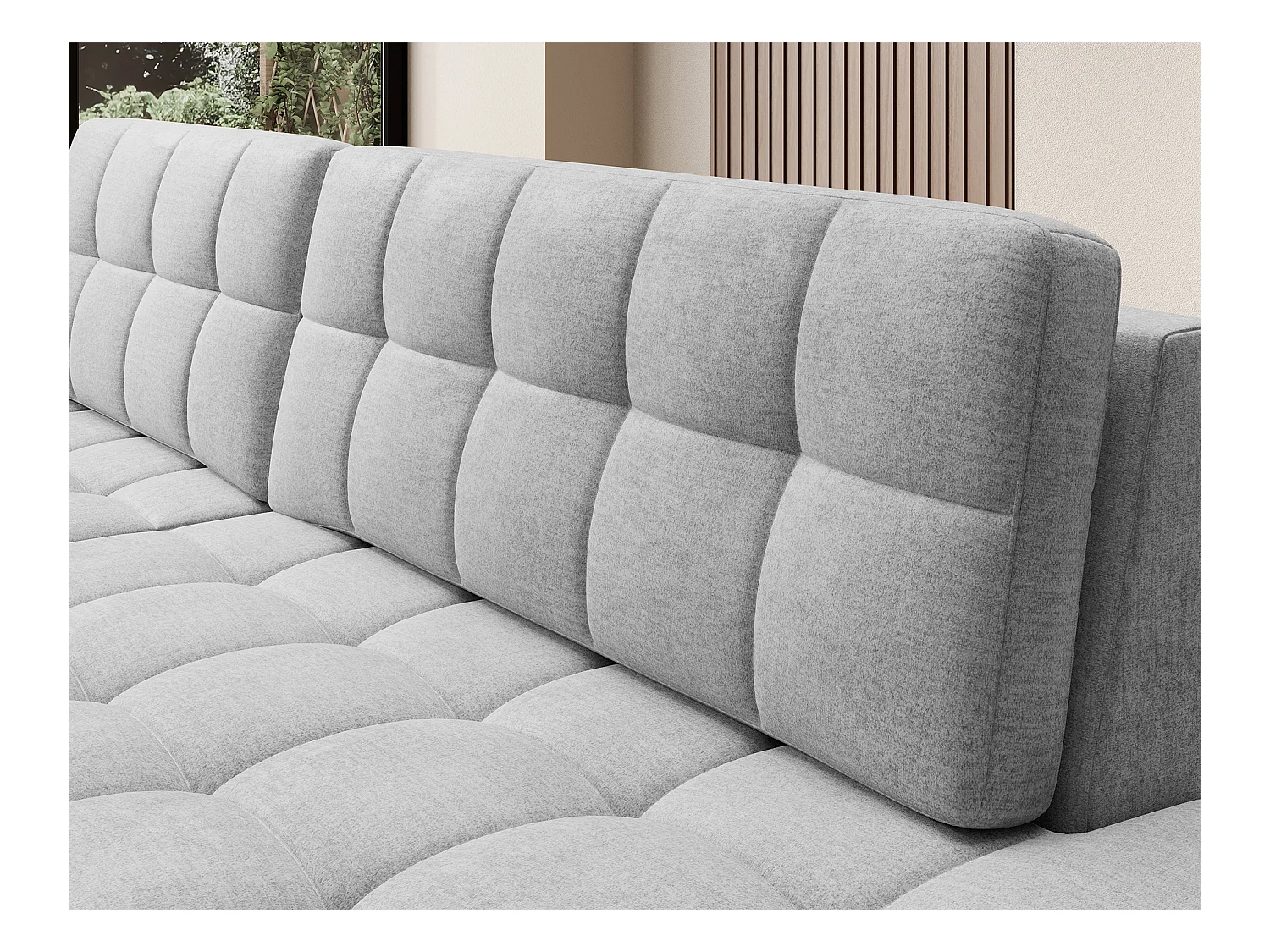 Canapé d'angle KELLY velours - Rangement et convertible-Gris perle-Méridienne A gauche