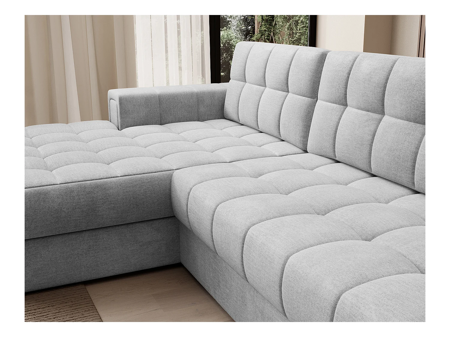 Canapé d'angle KELLY velours - Rangement et convertible-Gris perle-Méridienne A gauche