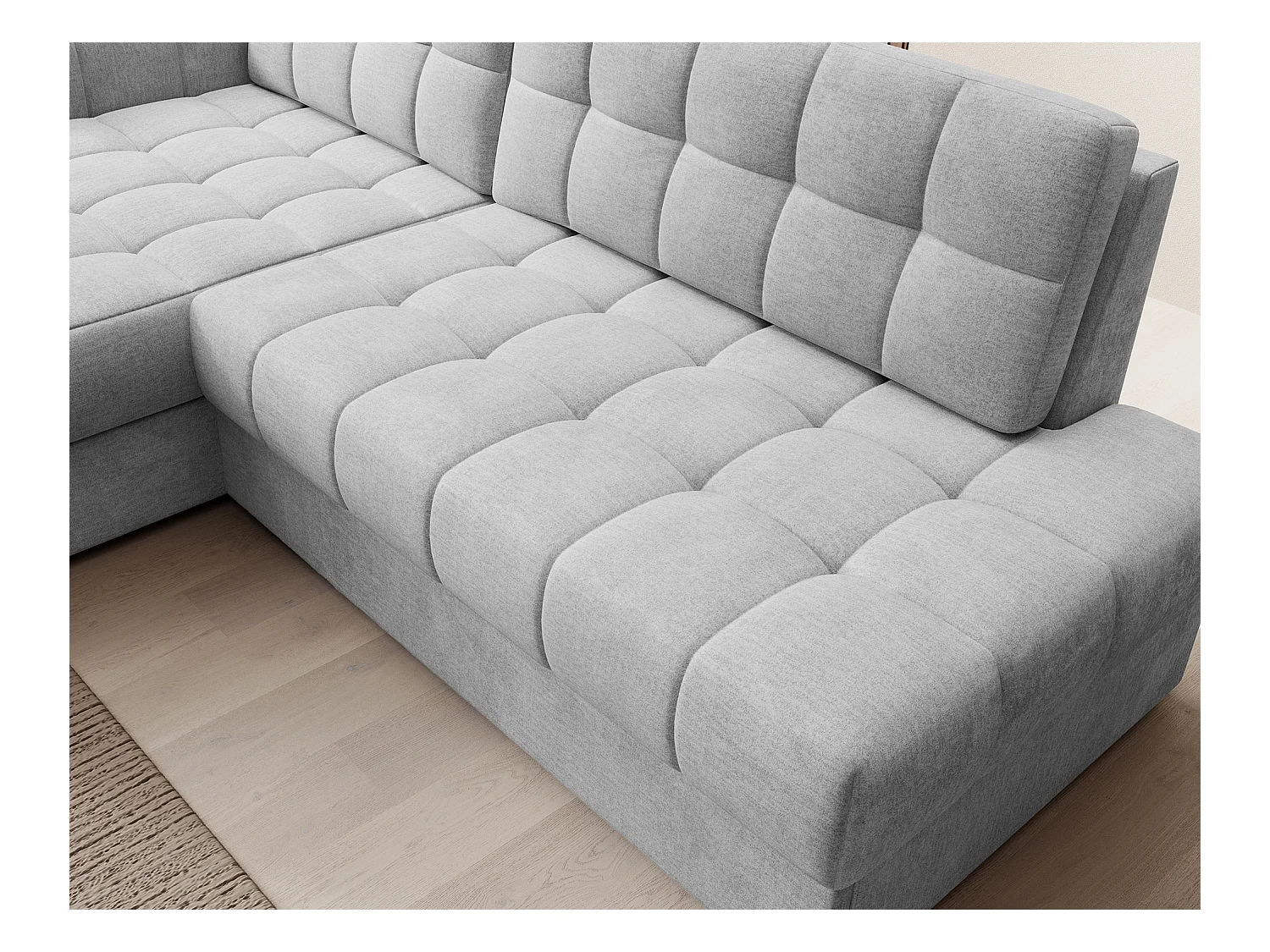 Canapé d'angle KELLY velours - Rangement et convertible-Gris perle-Méridienne A gauche