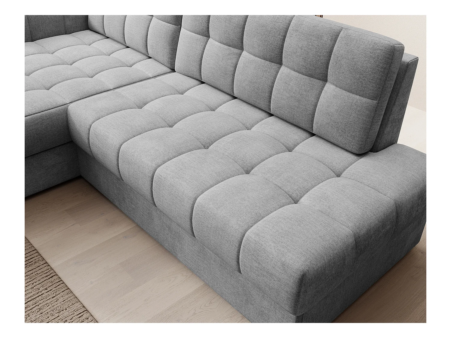 Canapé d'angle KELLY velours - Rangement et convertible-Gris clair-Méridienne A gauche