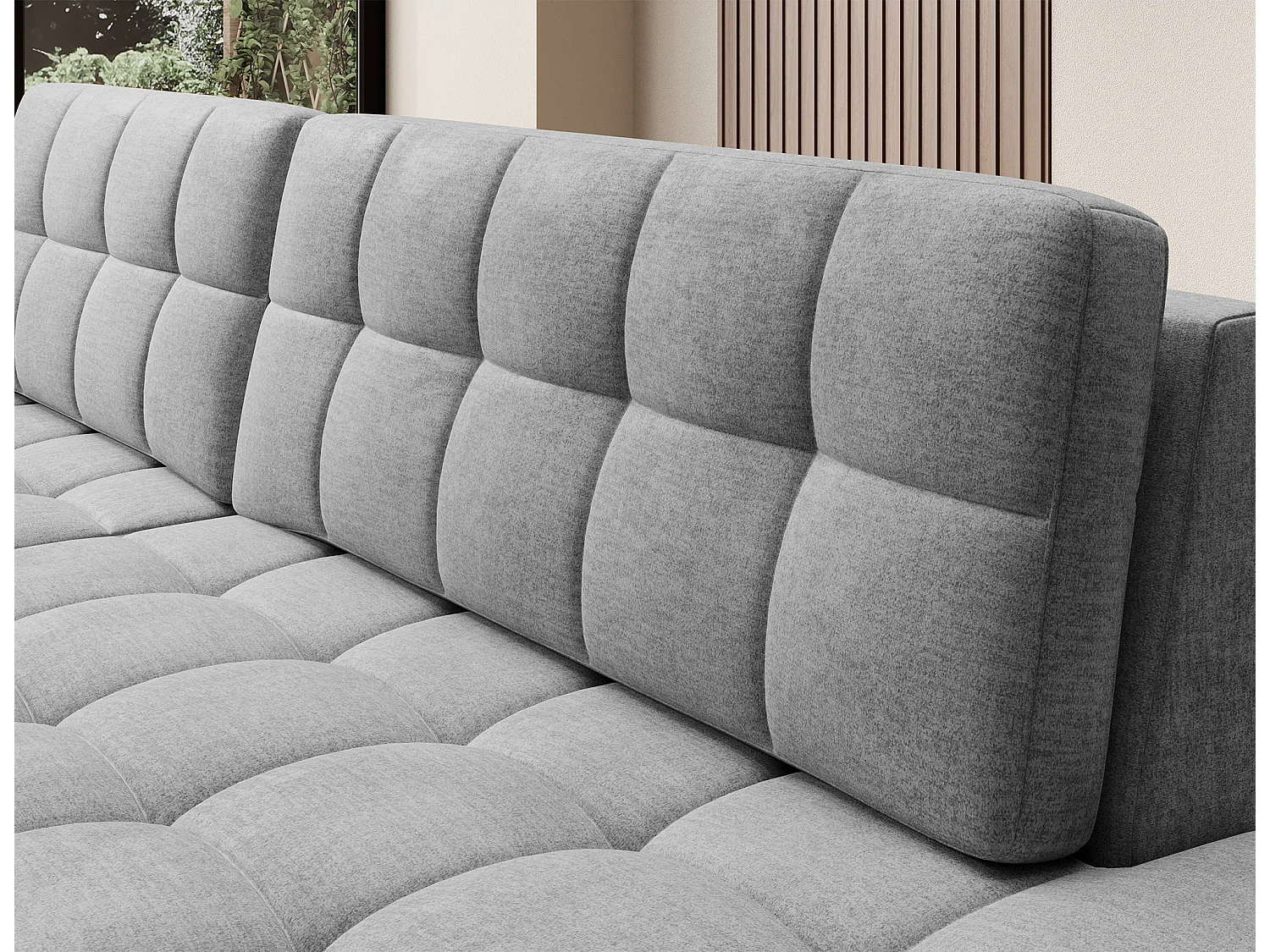 Canapé d'angle KELLY velours - Rangement et convertible-Gris clair-Méridienne A gauche