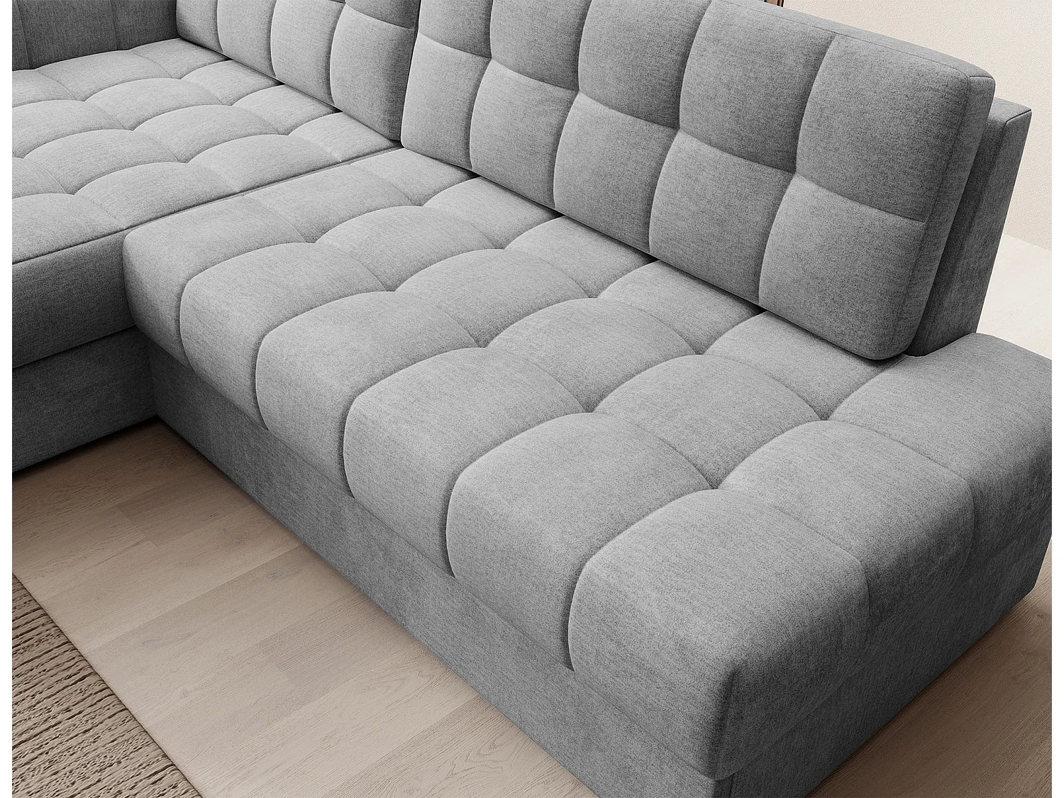 Canapé d'angle KELLY velours - Rangement et convertible-Gris clair-Méridienne A gauche