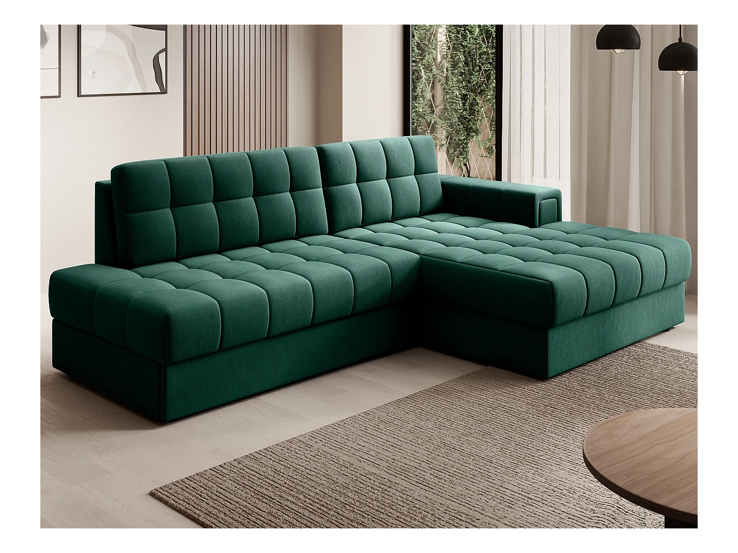 Divano angolare Mila R/rivestimento in tessuto/Verde