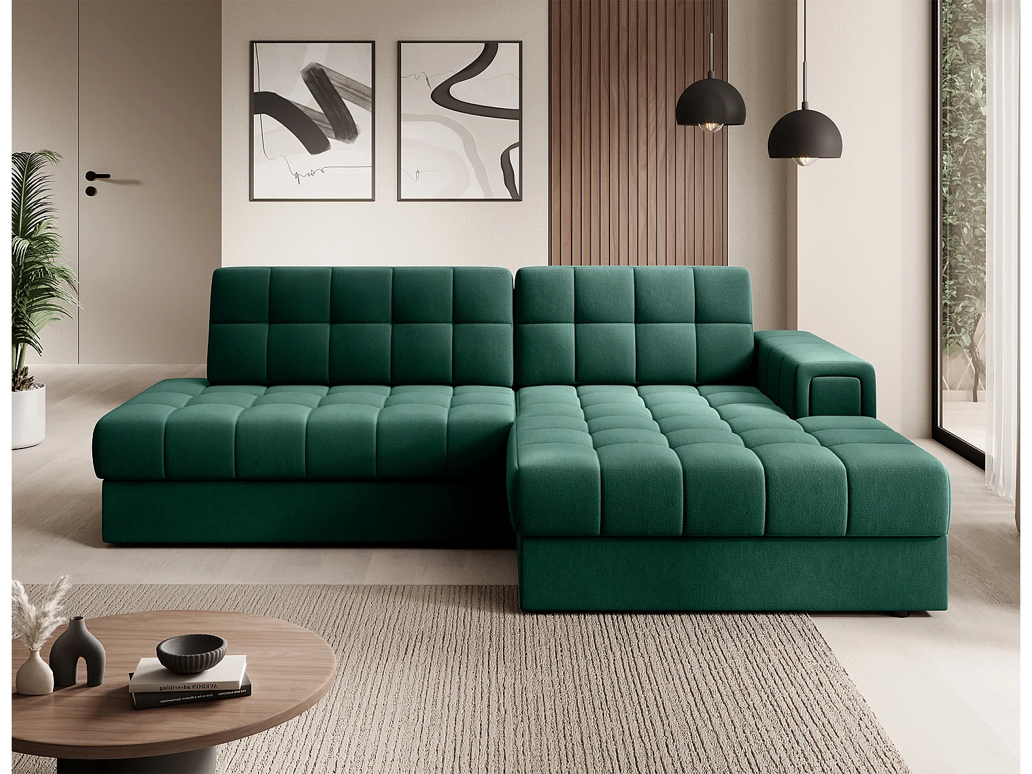 Canapé d'angle Mila R/revêtement en tissu/Vert