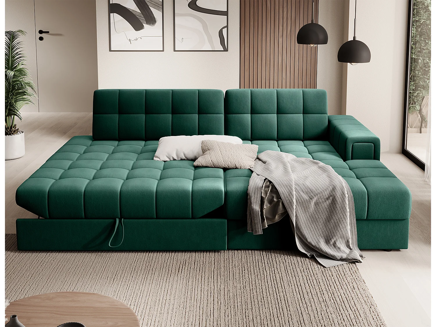 Canapé d'angle Mila R/revêtement en tissu/Vert