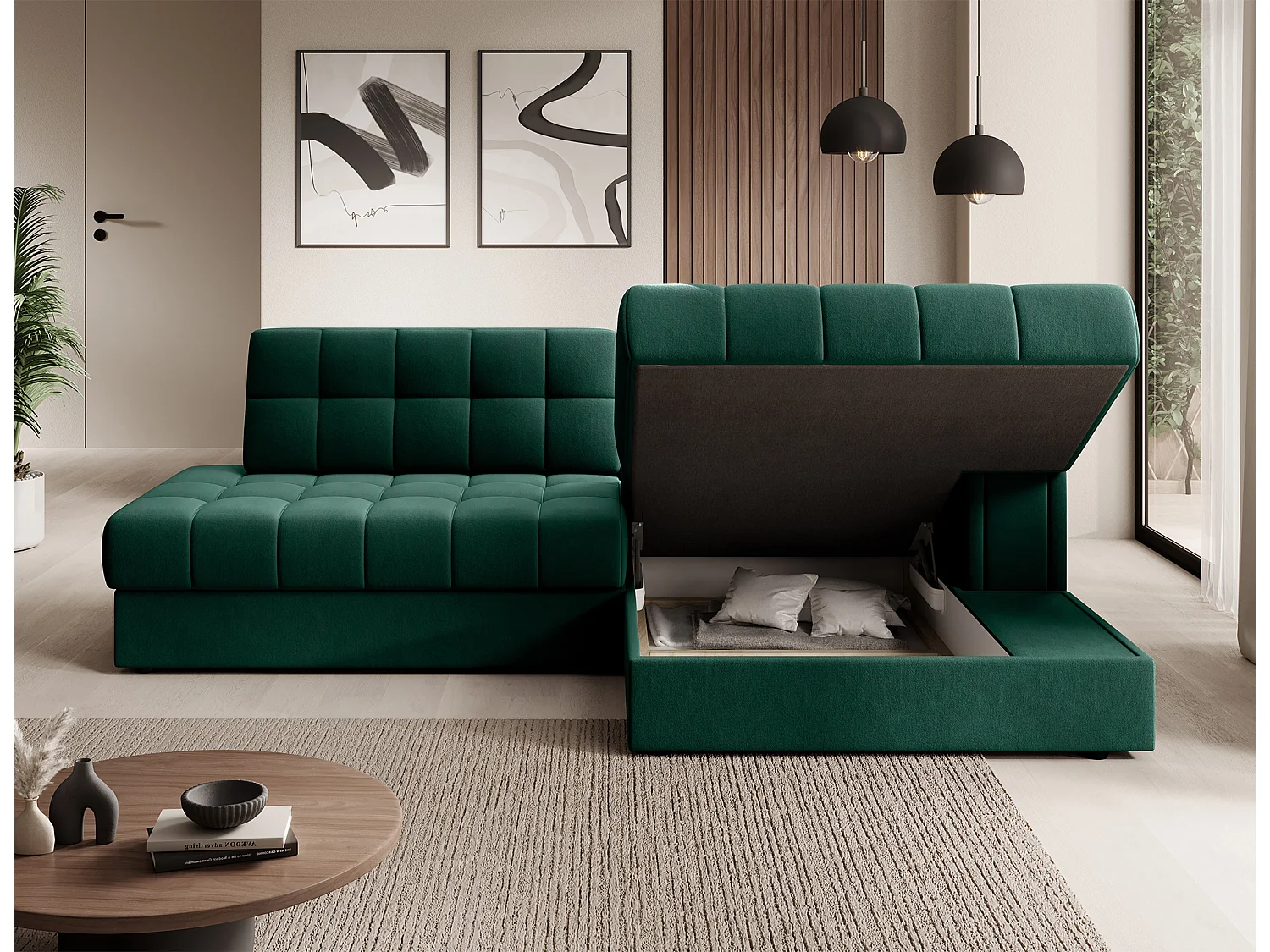 Canapé d'angle Mila R/revêtement en tissu/Vert