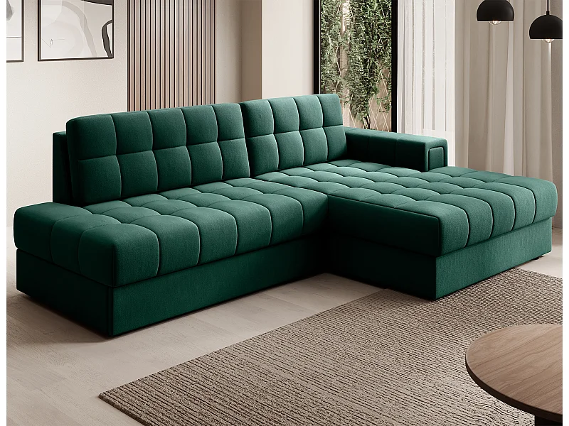 Divano angolare Mila R/rivestimento in tessuto/Verde