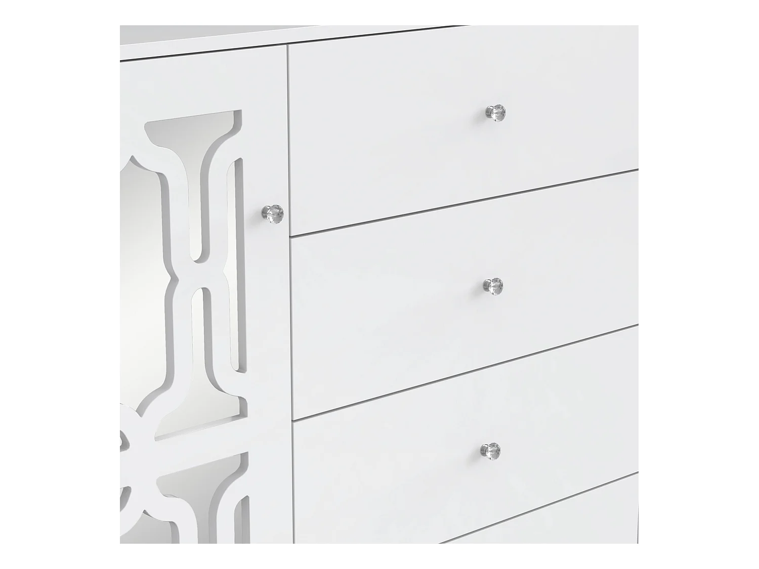 URBAN MEUBLE Buffet blanc design 4 tiroirs 2 portes miroir motif géométrique et poignées en cristal froid&nbsp; 147*40*102cm