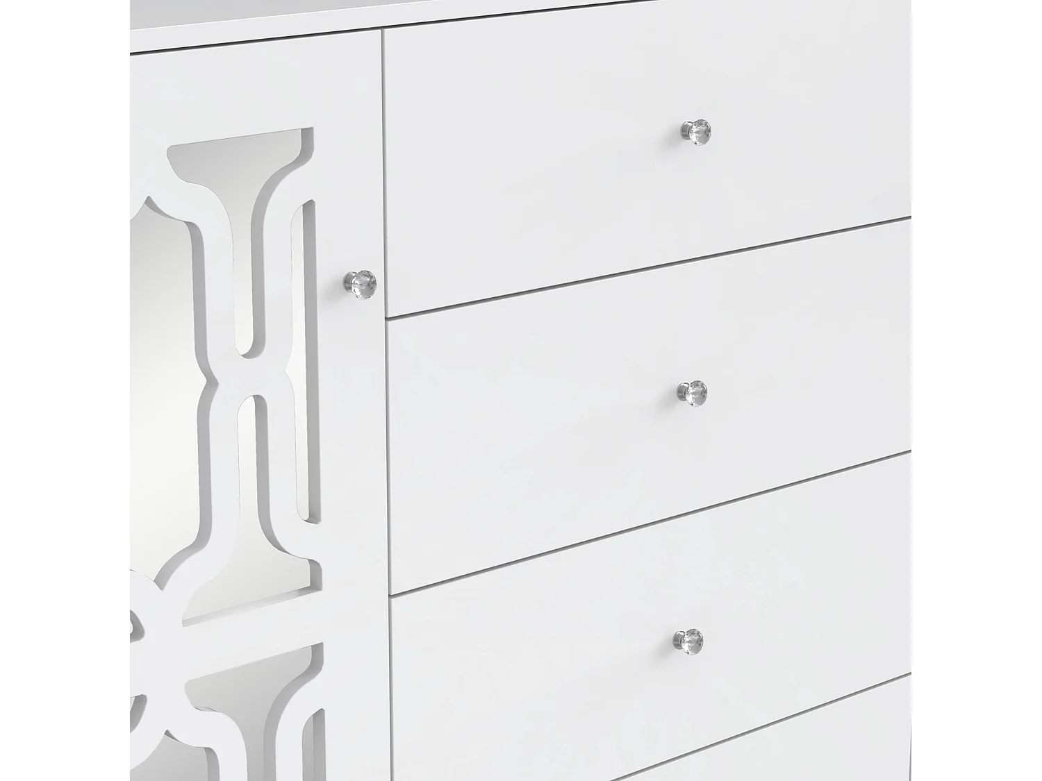 URBAN MEUBLE Buffet blanc design 4 tiroirs 2 portes miroir motif géométrique et poignées en cristal froid&nbsp; 147*40*102cm