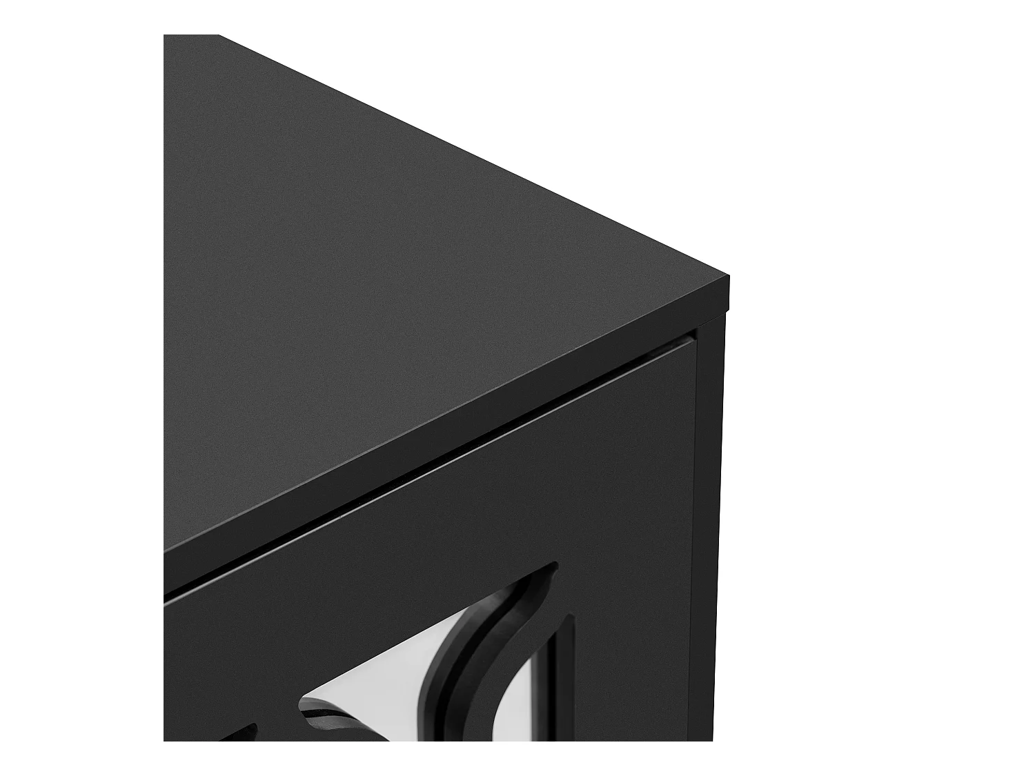 URBAN MEUBLE Buffet noir design 4 portes miroir motif géométrique et poignées en cristal froid 160*40*84cm